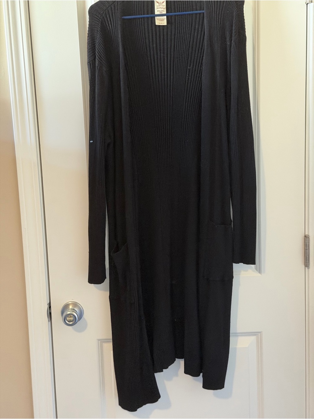 Faded Glory Black Longline Open Cardigan with Pockets